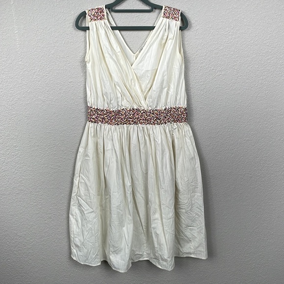 Zac Posen Grecian Toga Faux Wrap Sleeveless Mini Dress Crepe Ivory Cream Sz 8 - Picture 1 of 14
